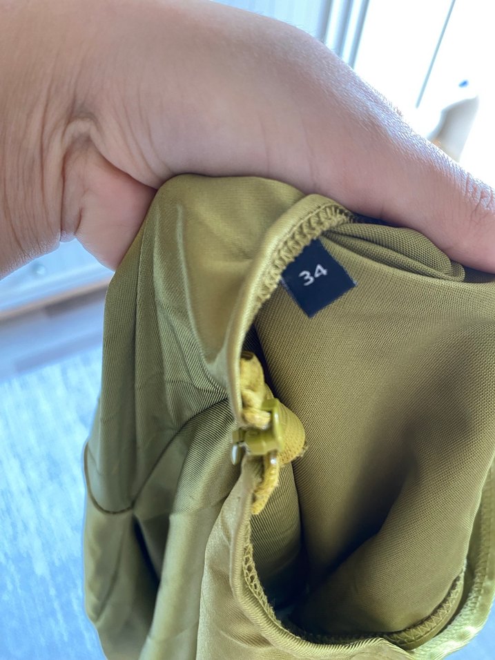 Yağ Yeşili Saten Elbise Tek Omuzlu Pileli - Görsel 3