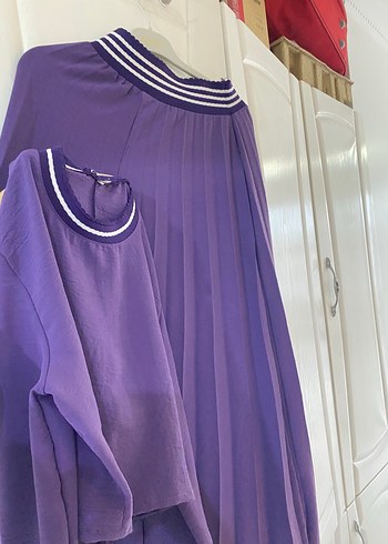 Mor Pilili Uzun Kollu Kadın etek takım - Görsel 5