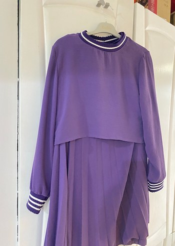 Mor Pilili Uzun Kollu Kadın etek takım - Görsel 2
