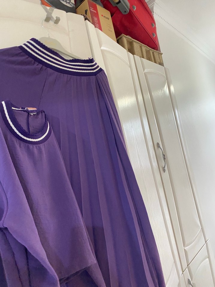 Mor Pilili Uzun Kollu Kadın etek takım - Görsel 4