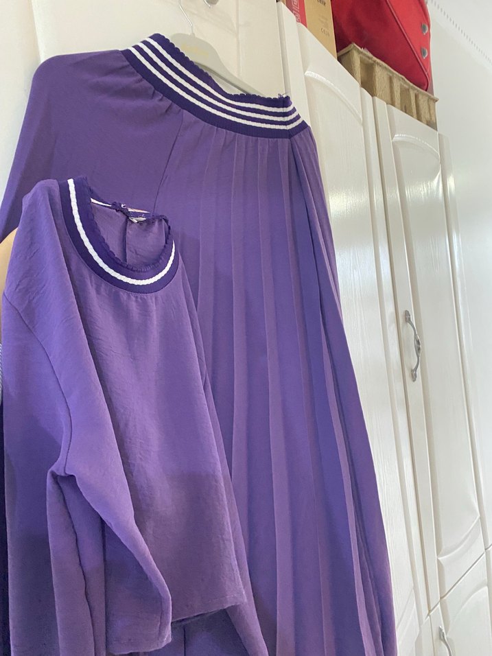 Mor Pilili Uzun Kollu Kadın etek takım - Görsel 5