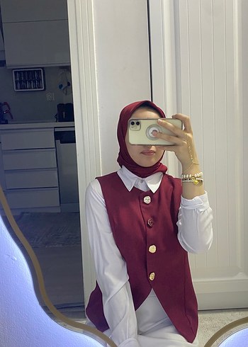 Bordo Mini Düğmeli Kolsuz Kadın Yelek - Görsel 2