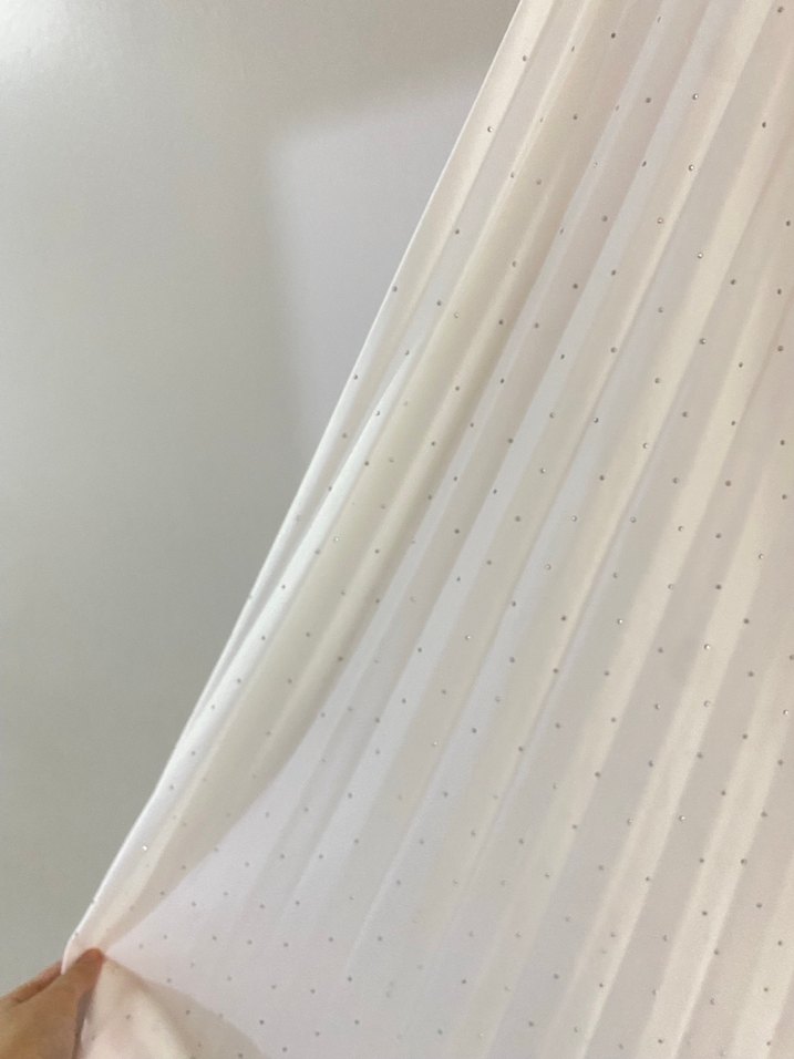 Beyaz Pileli Uzun taşlı Kadın Etek - Görsel 3