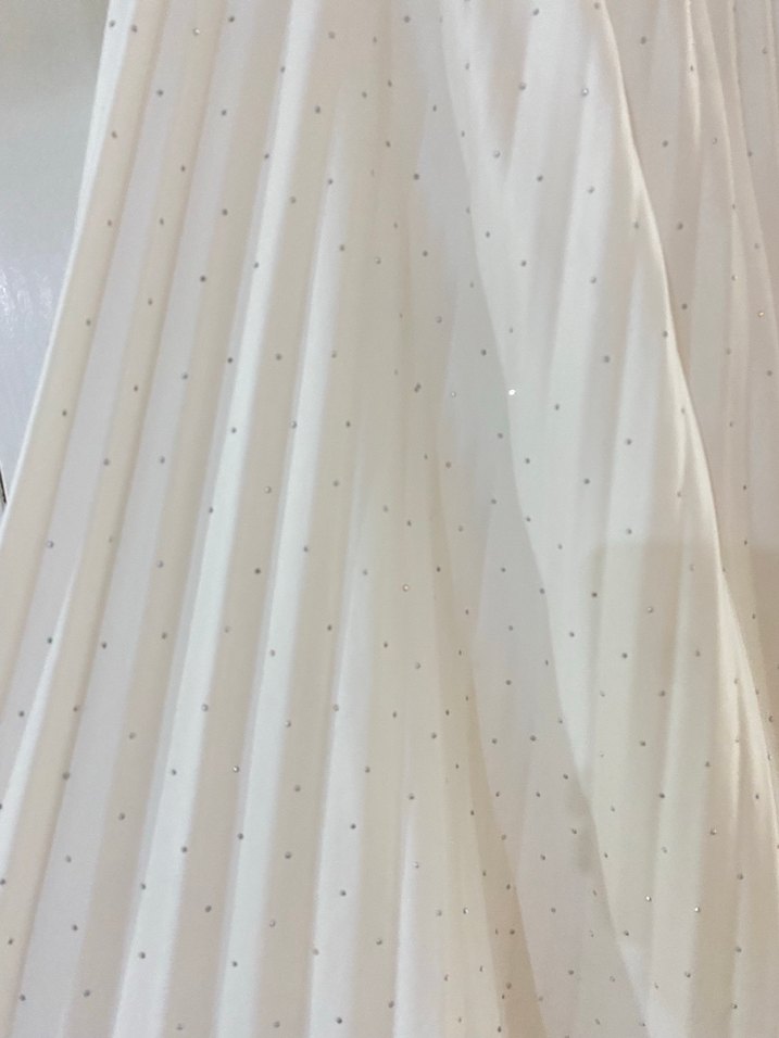 Beyaz Pileli Uzun taşlı Kadın Etek - Görsel 4