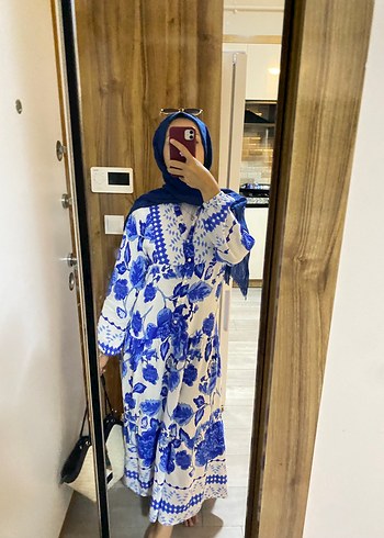 Mavi Desenli Uzun tesettür  Elbise - Görsel 2