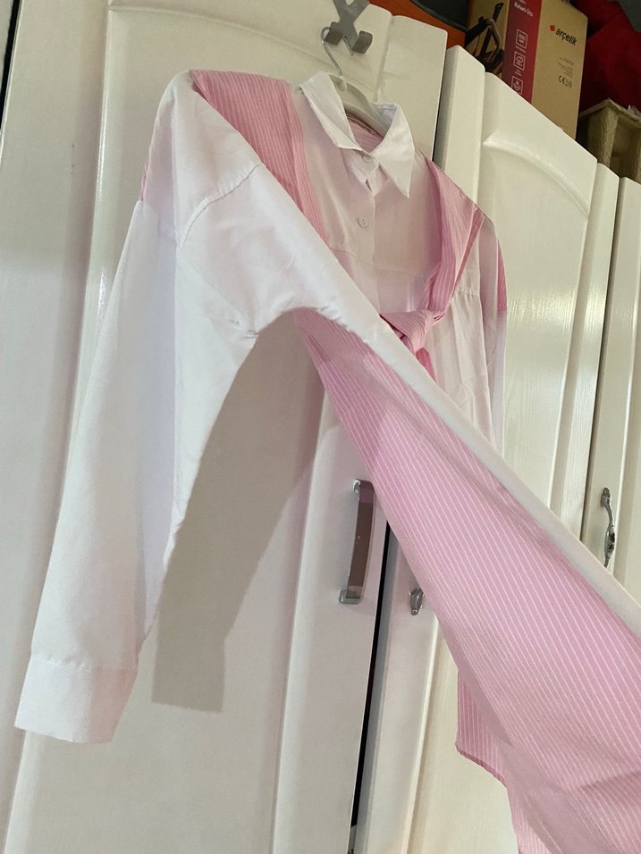 Pembe Bağcıklı Kadın Gömlek - Görsel 2