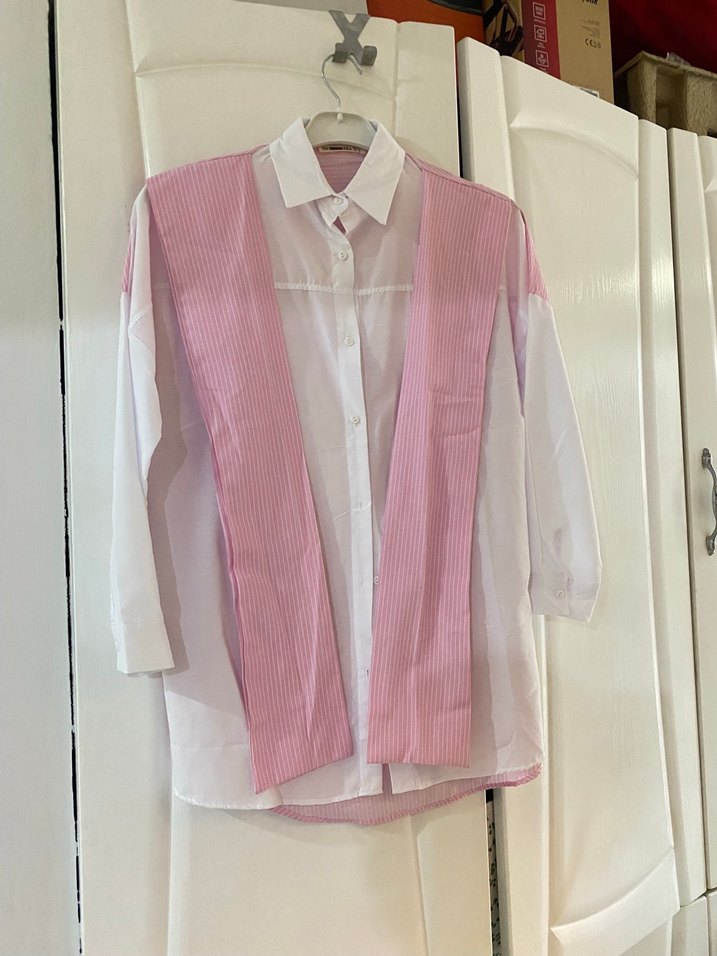 Pembe Bağcıklı Kadın Gömlek - Görsel 4