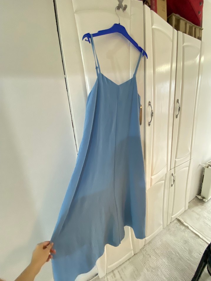 Mavi Askılı Uzun Salaş Elbise - Görsel 2