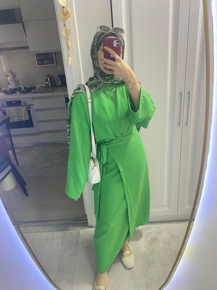 Yeşil Uzun Kollu Hamile Keten Bluz
Etek takım - Görsel 2