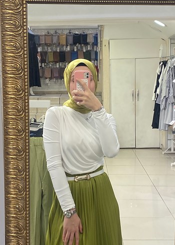 Yağ yeşili pileli etek - Görsel 3