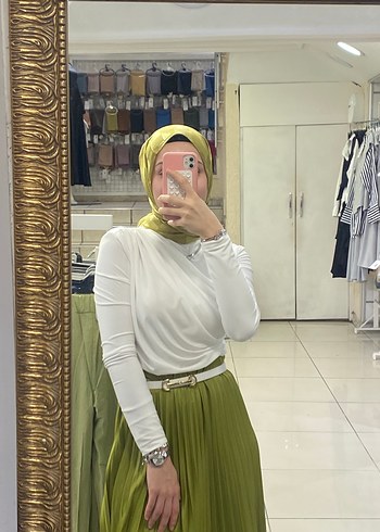 Yağ yeşili pileli etek - Görsel 2