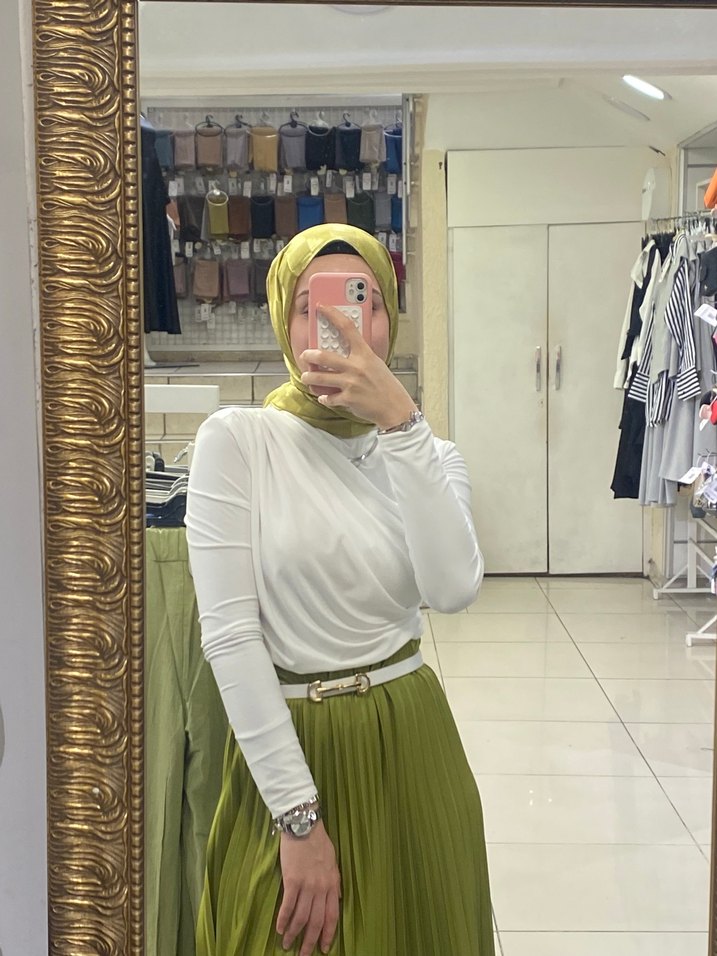 Yağ yeşili pileli etek - Görsel 2