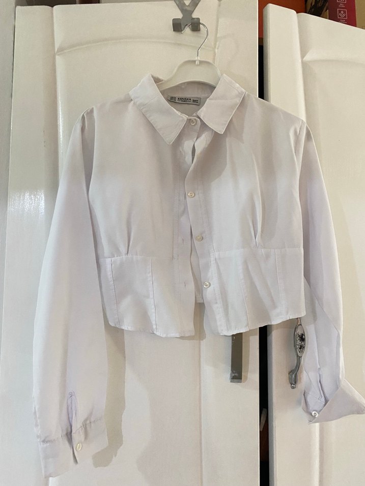 Mavi Keten Düğmeli Uzun Kollu Gömlek - Görsel 3