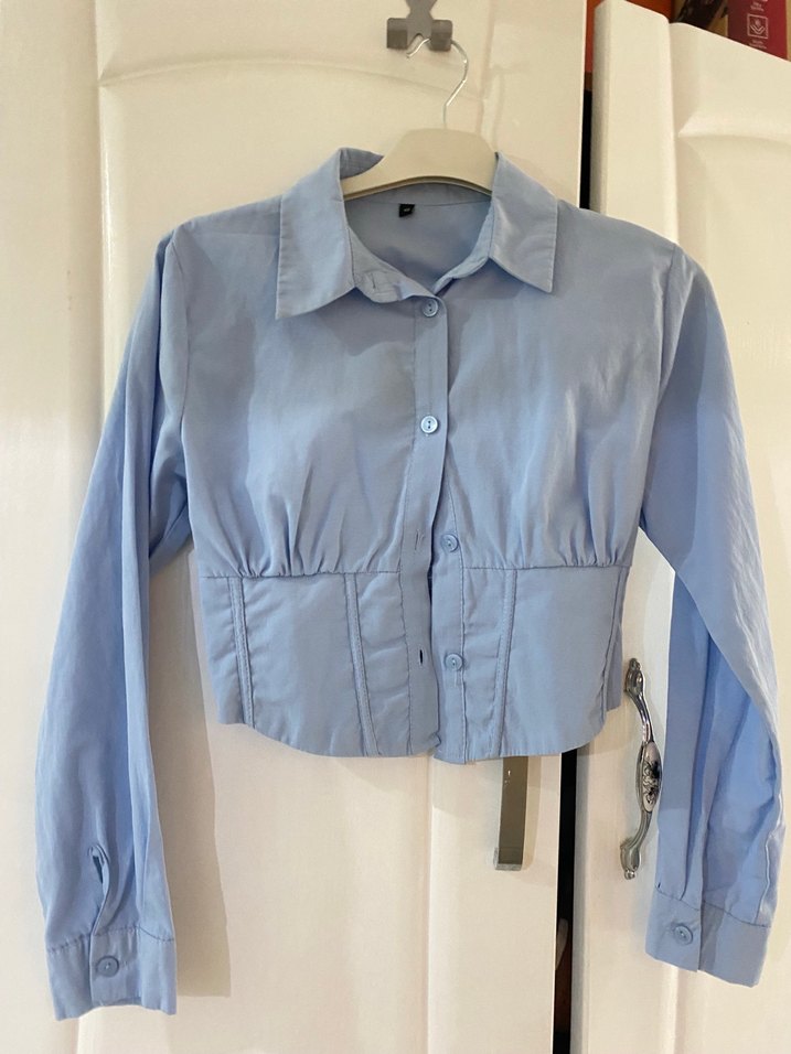 Beyaz Keten Uzun Kollu Düğmeli Gömlek - Görsel 2