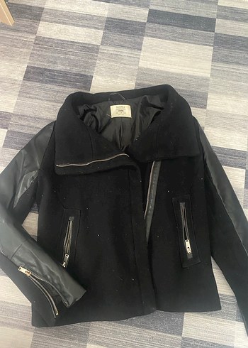 BERSHKA siyah Deri Biker Ceket