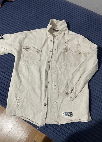 Çıtçıtlı Beyaz Kadın Denim Ceket