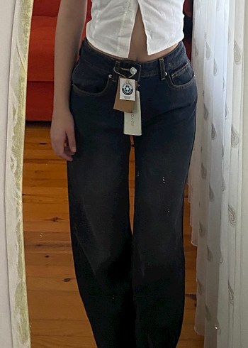 milla siyah yüksek bel wide leg jeans - Görsel 2