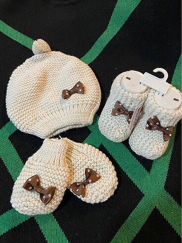 1-2 Yaş, 19 cm Beden çeşitli Renk Bebek 3 lü bere takımı