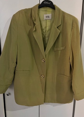 Yeşil Düğmeli Keten Kadın Blazer Ceket