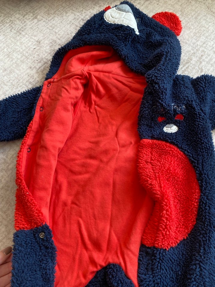 Kürklü Nakışlı Lacivert Bebek Tulumu - Görsel 2