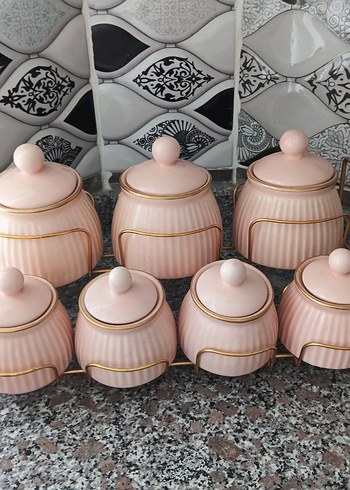 Pastel Pembe porselen Baharatlık Seti