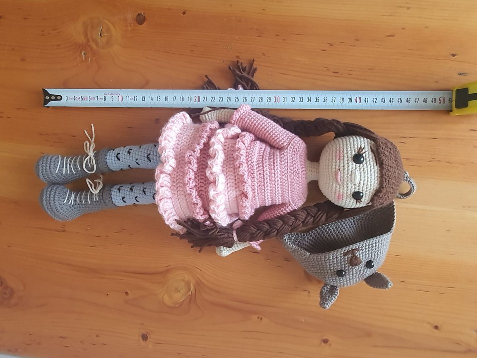 Amigurumi El Örgüsü Pembe Elbiseli Bebek ve Köpek - Görsel 3