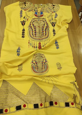 Nakışlı Sarı Bohem Uzun Kadın elbise - Görsel 3