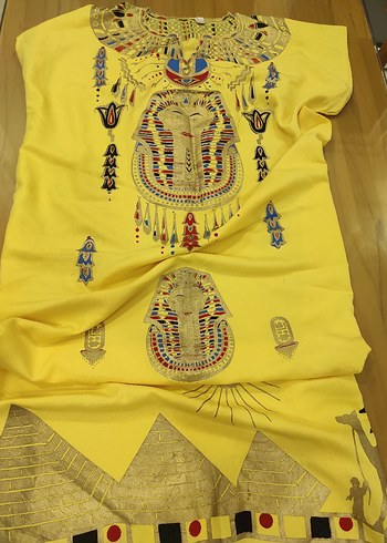 Nakışlı Sarı Bohem Uzun Kadın elbise - Görsel 4