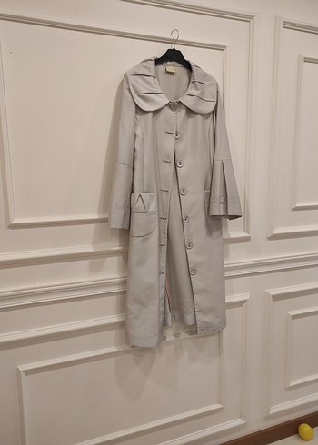 Bej Düğmeli Uzun , Kadın Trençkot - Görsel 2