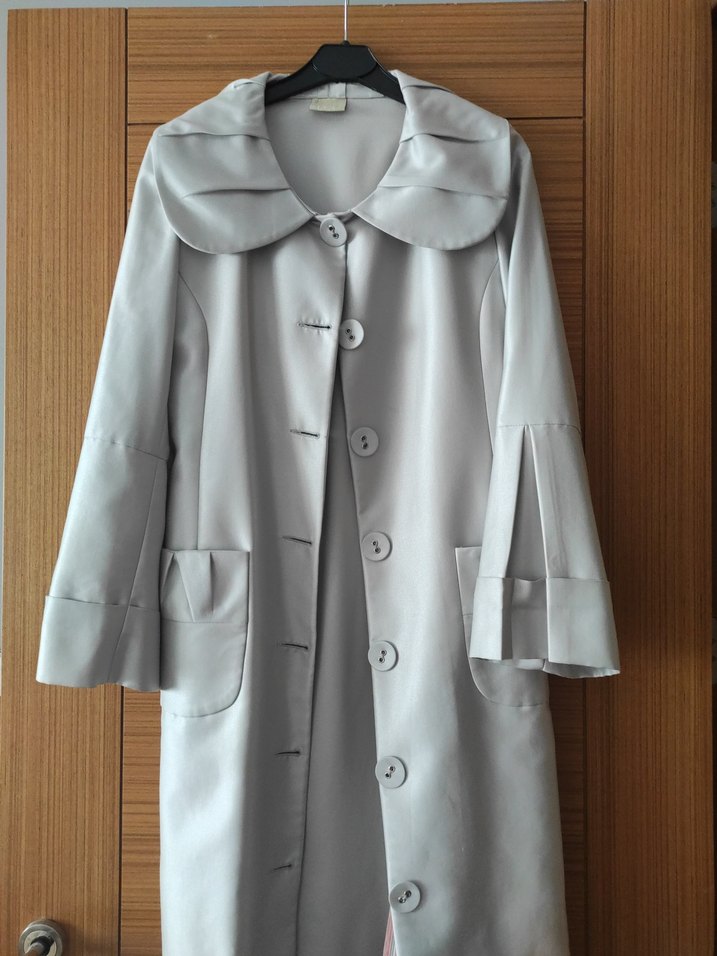 Bej Düğmeli Uzun , Kadın Trençkot - Görsel 3