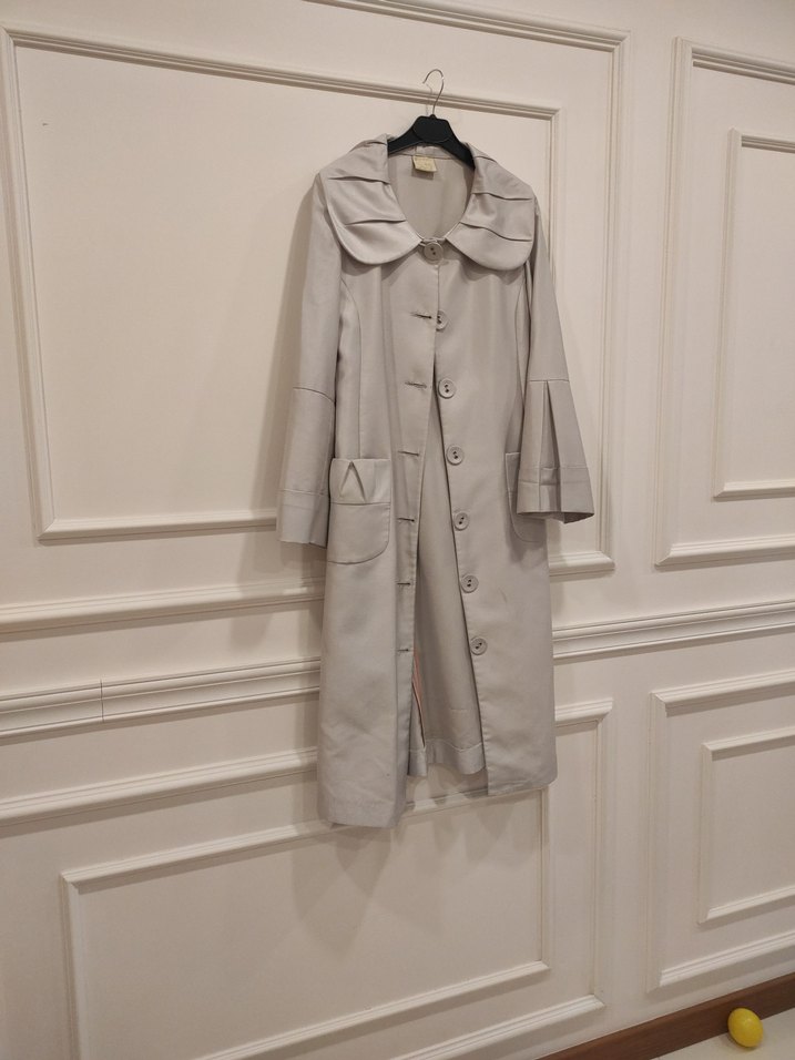 Bej Düğmeli Uzun , Kadın Trençkot - Görsel 2