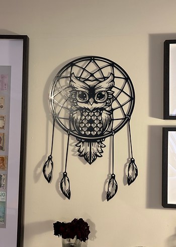Siyah Baykuş Desenli Lazer Kesim Metal Tablo