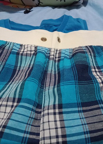 10 Yaş Beden mavi Renk Mavi Erkek Çocuk Kısa Kollu Pijama Takımı