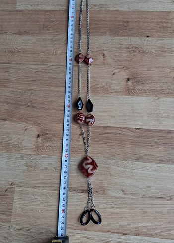 Bordo siyah taşlı Zincir Detaylı Uzun Kadın Kolye - Görsel 3