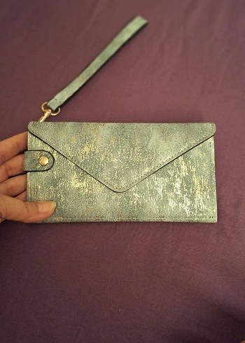 Altın barak Baskılı kot görünümlü Kadın Deri Clutch Cüzdan