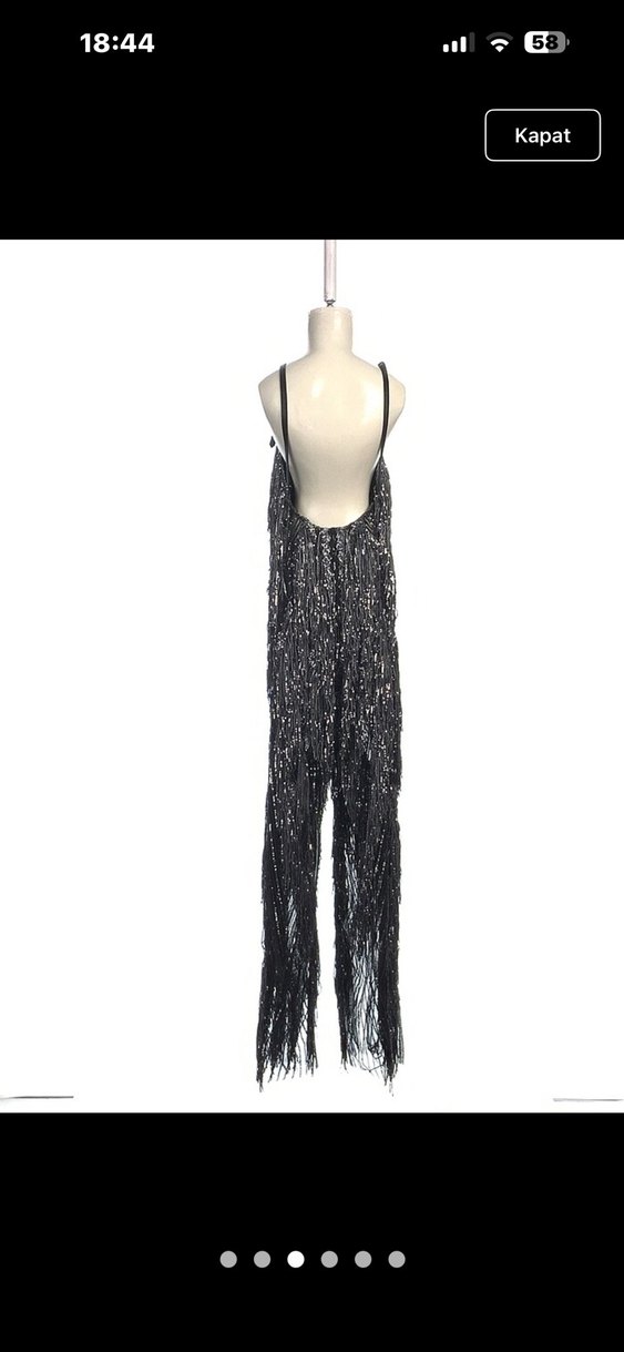 Sarkıt Detaylı  pullu Gri Uzun Tulum - Görsel 3