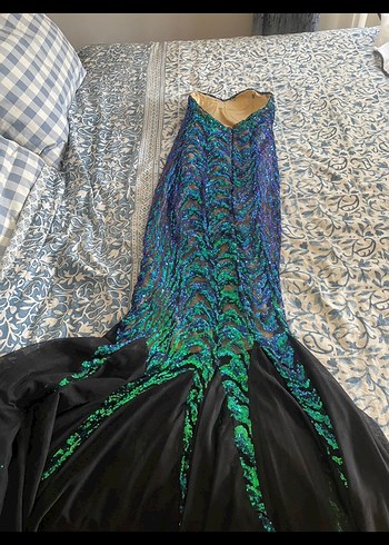 Kadın Çok Renkli Drapeli Uzun Abiye Elbise - Görsel 2