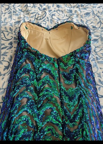 Kadın Çok Renkli Drapeli Uzun Abiye Elbise - Görsel 3