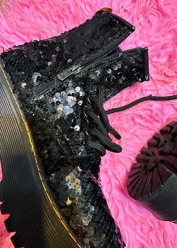 Siyah Parlak payetli Platform Topuklu Goth Botlar - Görsel 5