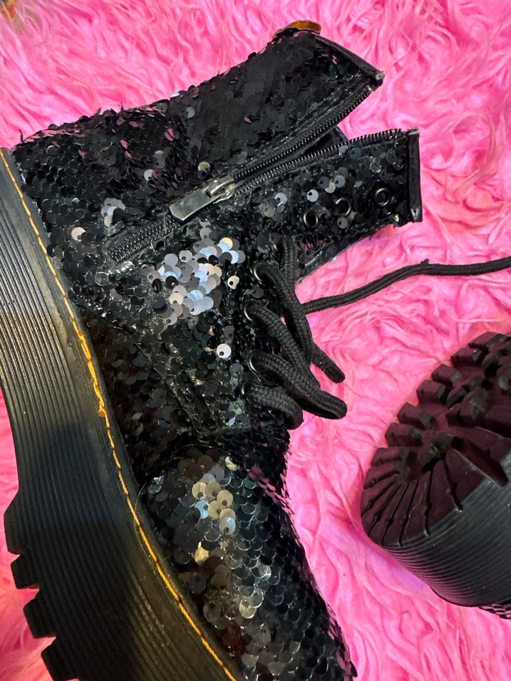 Siyah Parlak payetli Platform Topuklu Goth Botlar - Görsel 5