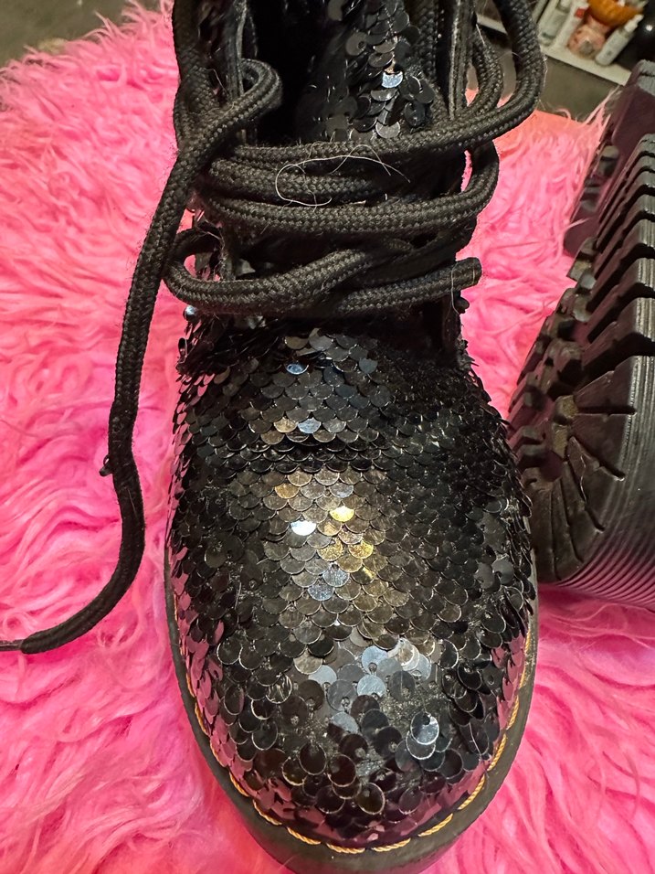 Siyah Parlak payetli Platform Topuklu Goth Botlar - Görsel 3