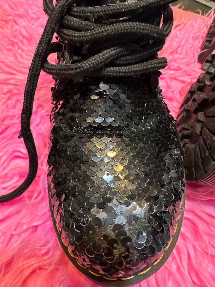 Siyah Parlak payetli Platform Topuklu Goth Botlar - Görsel 4