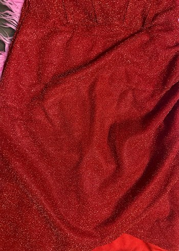 Kırmızı Mini Straplez Kadın Abiye Elbise - Görsel 2