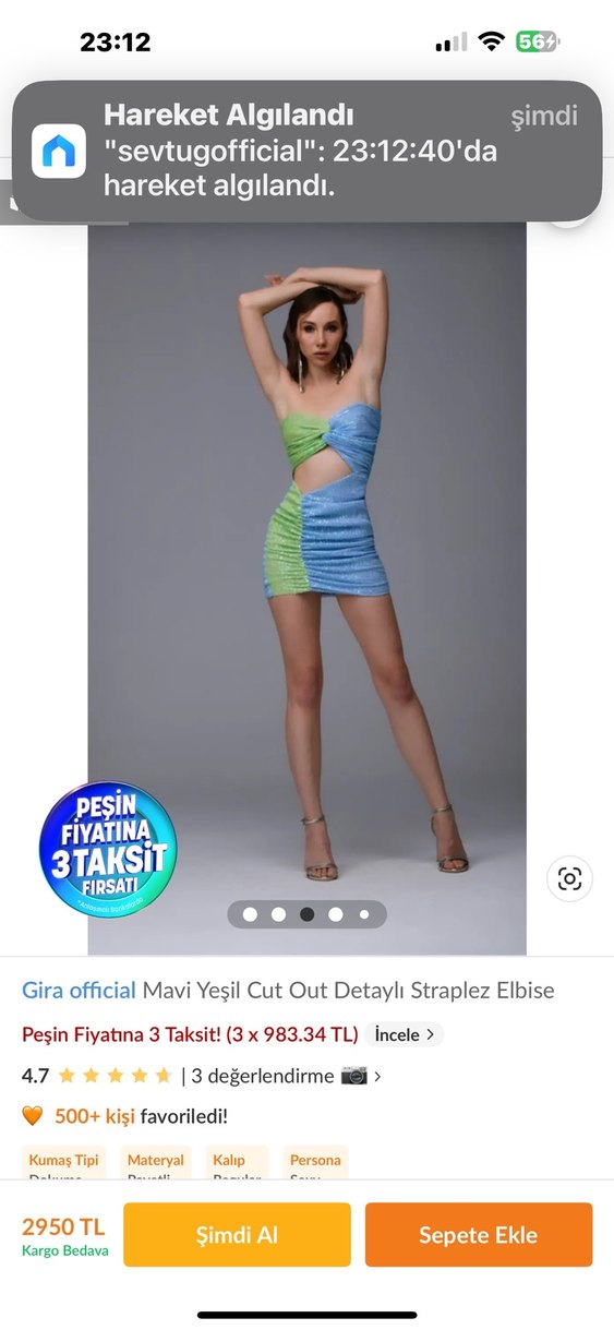 Gira Official Mavi Yeşil Cut Out Straplez Mini Elbise - Görsel 2