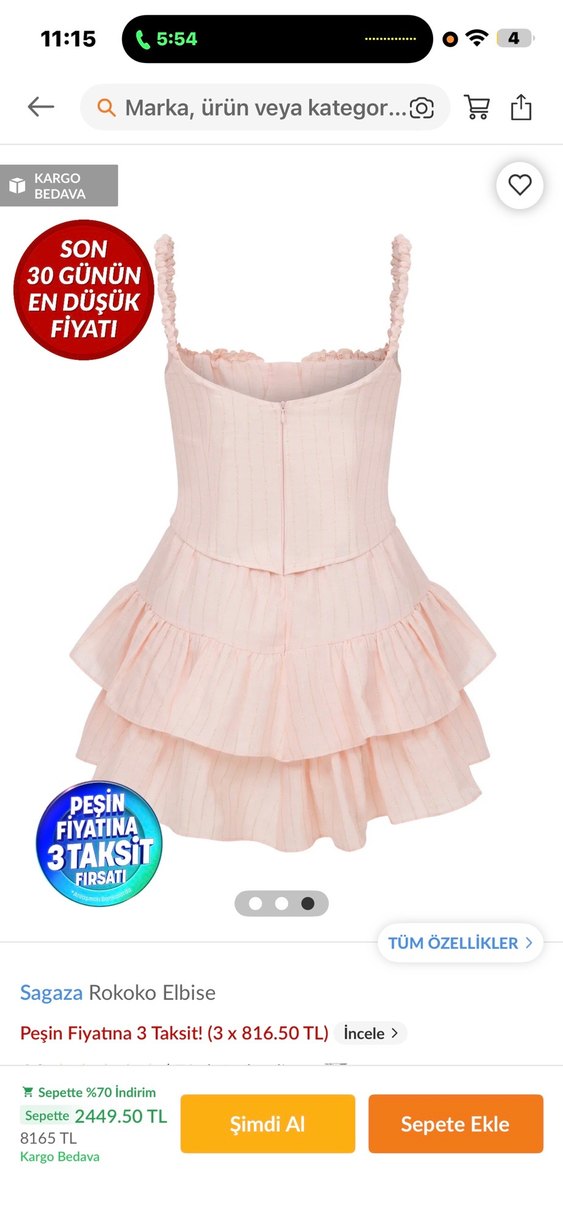 Sagaza Pembe Mini Ruffle Detaylı Straplez Elbise - Görsel 3