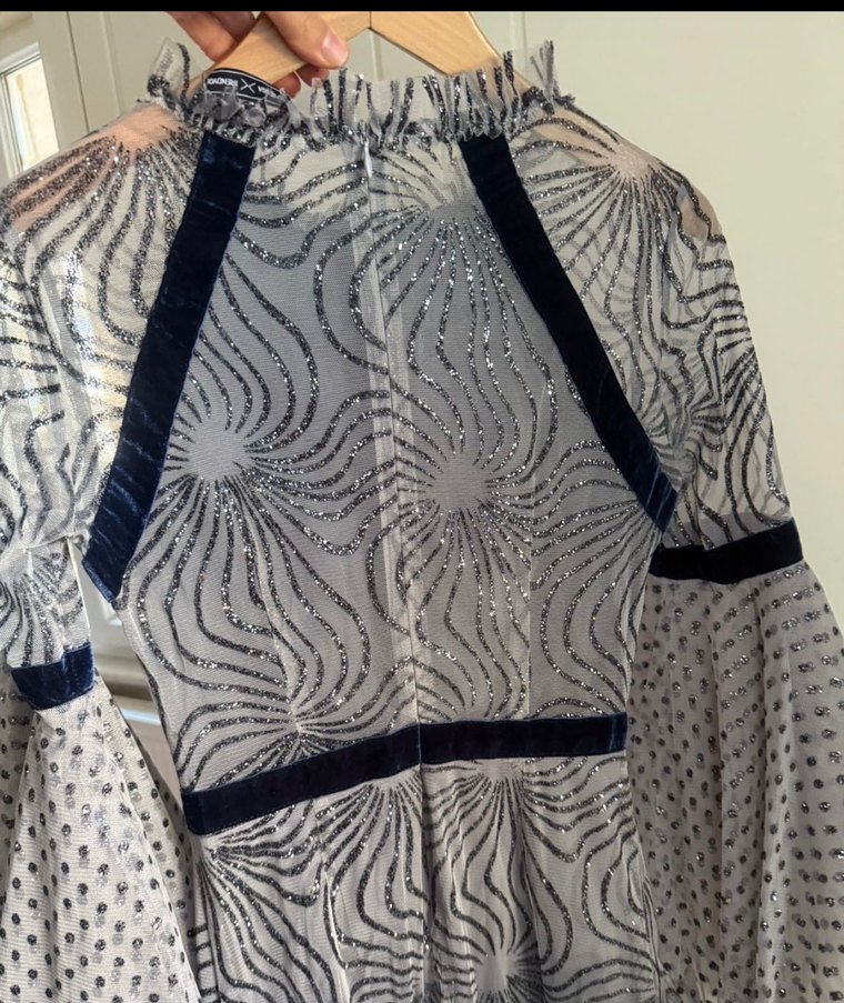 Raissa Vanessa Fırfırlı Gri Mini Bohem Parti Elbisesi - Görsel 5