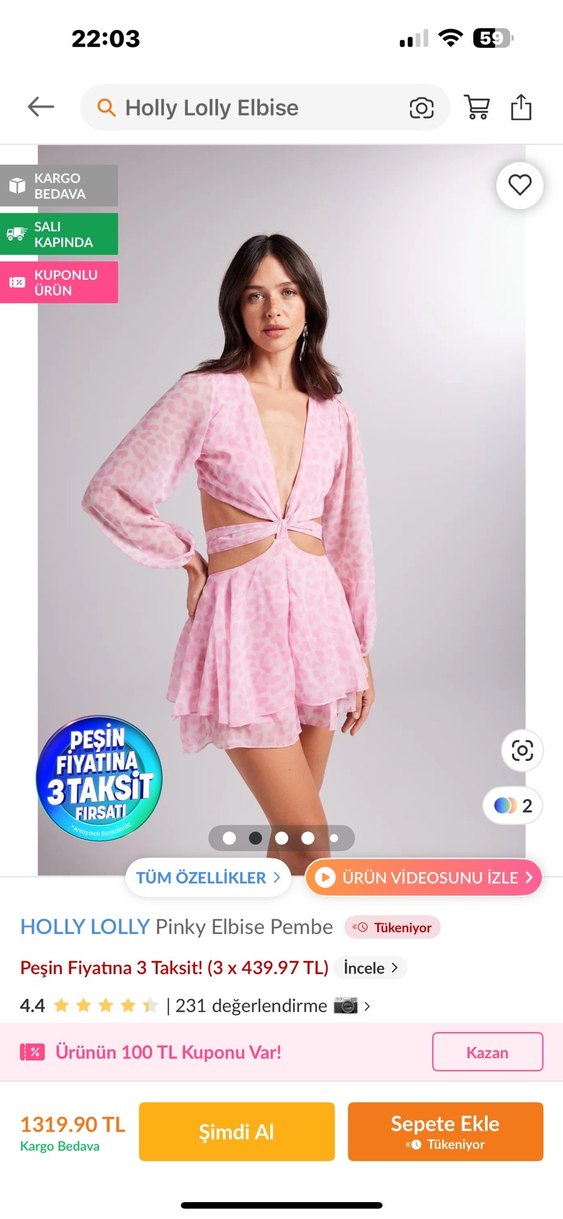 Holly Lolly Pembe Mini Elbise - Görsel 2