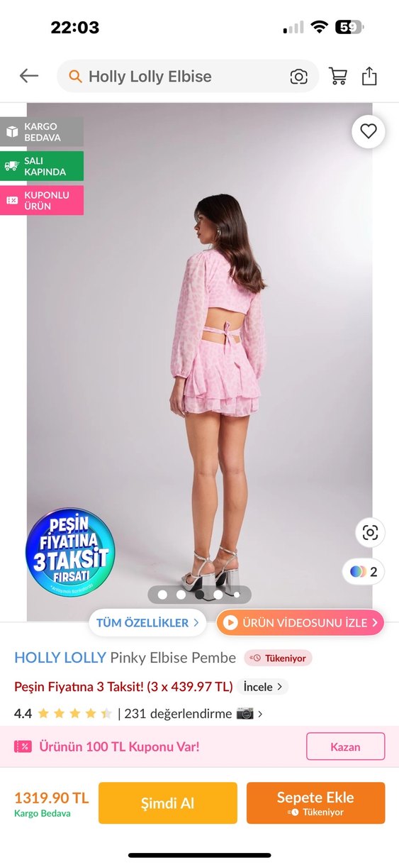 Holly Lolly Pembe Mini Elbise - Görsel 3