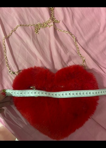 Kırmızı Kalp Peluş Kadın Çanta - Görsel 3