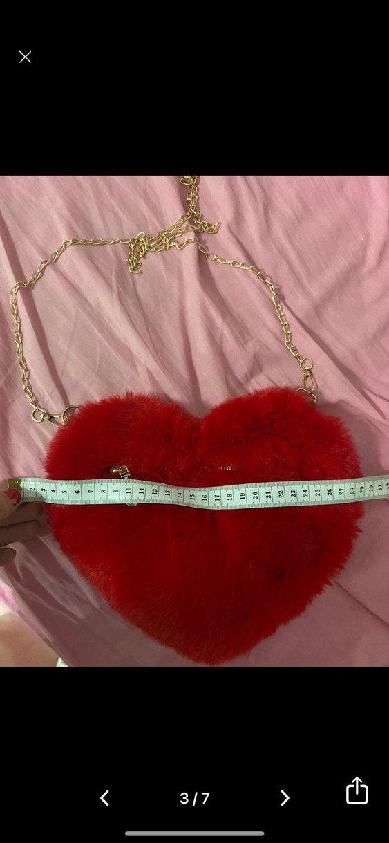 Kırmızı Kalp Peluş Kadın Çanta - Görsel 4